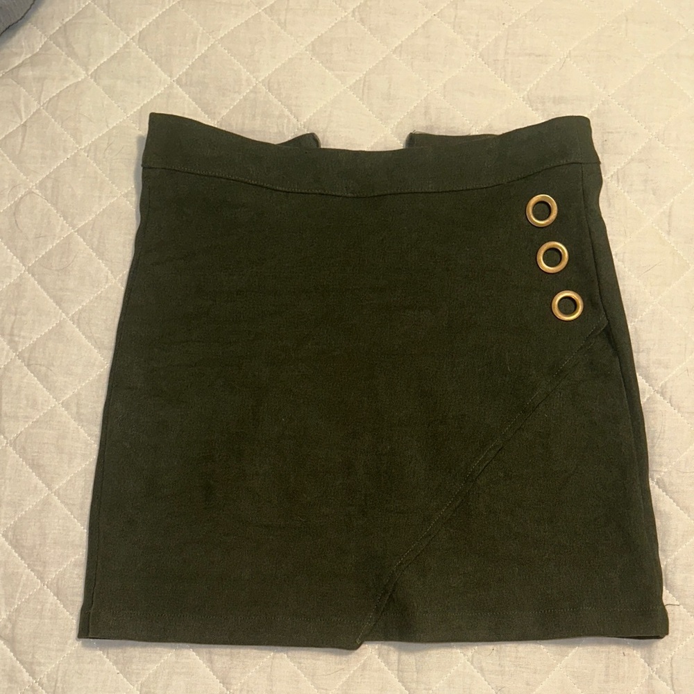 SHEIN Dark Green Mini Skirt with Gold Button Details